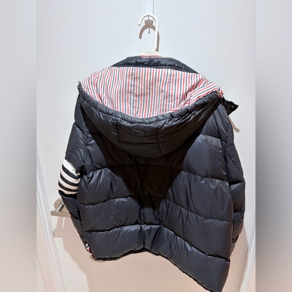 Thom Browne Black Puffer Jacket with White Stripes - Picture 6 of 6